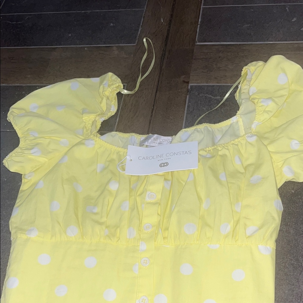 Caroline Constas Sunny Yellow Polka Dot Blouse